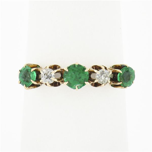 Antique Victorian 14k Gold.70 ctw Round Prong Tsavorite Diamond 5 Stone Band Rin