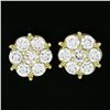 Image 3 : New 14k Yellow Gold 1.22 ctw Fiery Brilliant Diamond Cluster Flower Stud Earring
