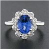 Image 2 : NEW 14k White Gold 2.95 ctw Oval Blue Violet Tanzanite w/ Round Diamond Halo Rin