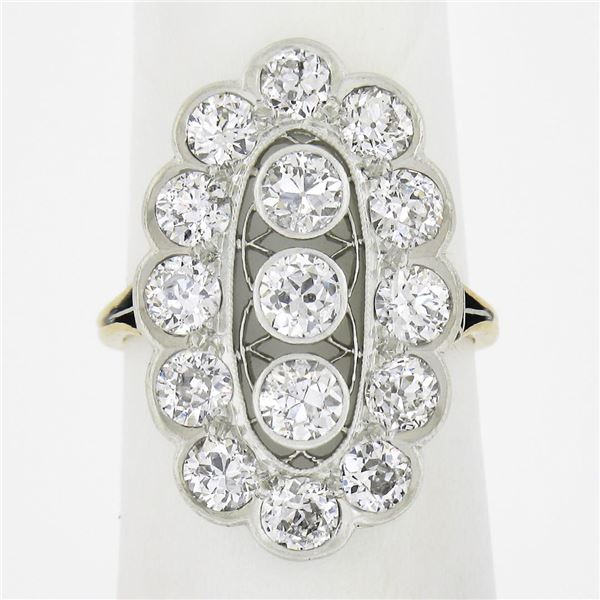 Antique Edwardian Gold & Platinum 2.5 ctw Old European Diamond Long Dinner Ring