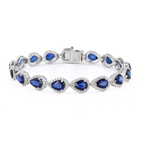 11.58 ctw Blue Sapphire and 1.64 ctw Diamond Platinum Bracelet