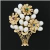 Image 2 : Estate 14k Gold Ruby Emerald Sapphire & Pearl Multi Flower Bouquet Brooch Pin