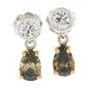 Image 1 : New 14K TT Gold 1.42 ctw Fancy Brown & White Diamond Tear Drop Dangle Earrings