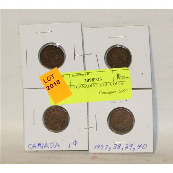 SET OF 4 CANADIAN $0.01 COINS