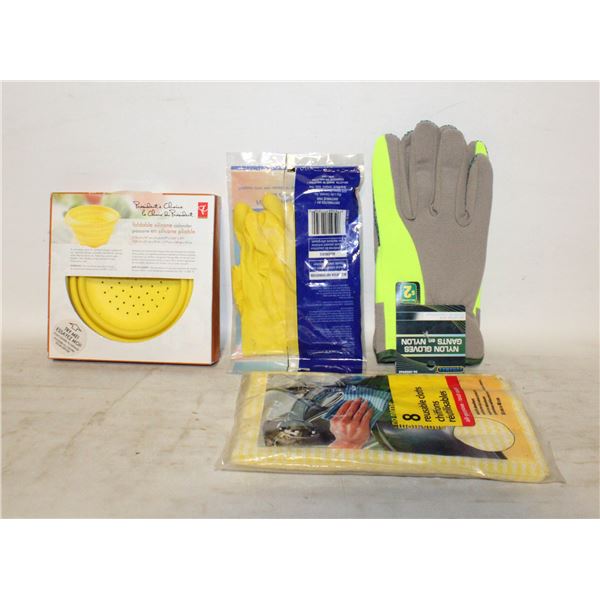 GLOVES, CLOTHS, STRAINER NEW