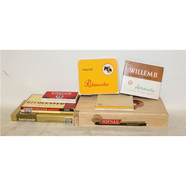 FLAT OF 7 ESTATE CIGAR BOXES & MATCHBOOKS