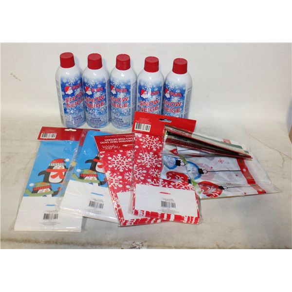 XMAS. 5 CANS SNOW SPRAY, 40 TREAT / GIFT BAGS, 2