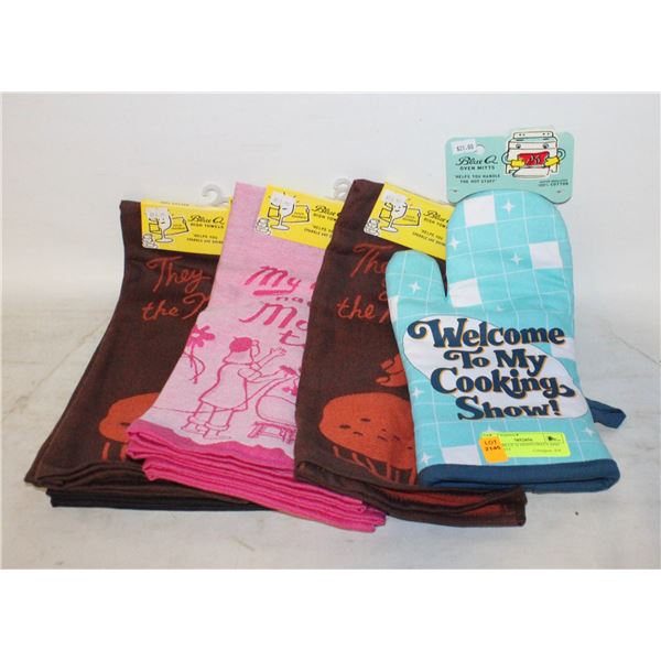 LOT OF BLUE Q DISHTOWELS AND OVEN MITT