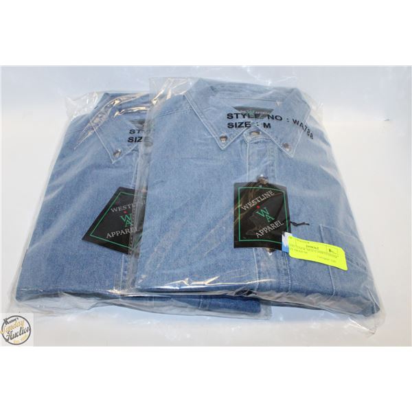 #3193- 2-NEW MEN’S SHIRTS DENIM SIZE MEDIUM