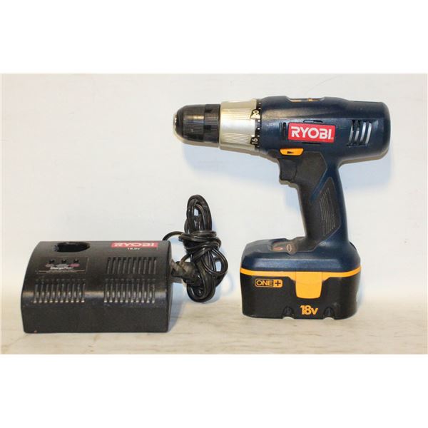 RYOBI 18 VOLT DRILL AND CHARGER