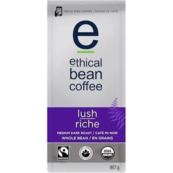 NEW 2 X 907G ETHICAL BEAN COFFEE LUSH DARK ROAST