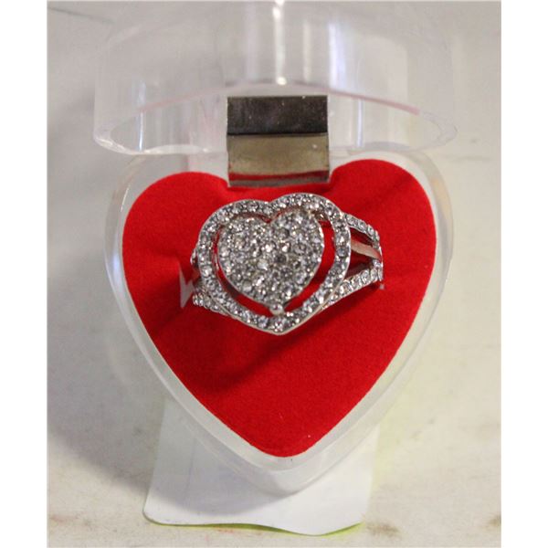 HEART RING BAND WITH CRYSTALS SIZE 8