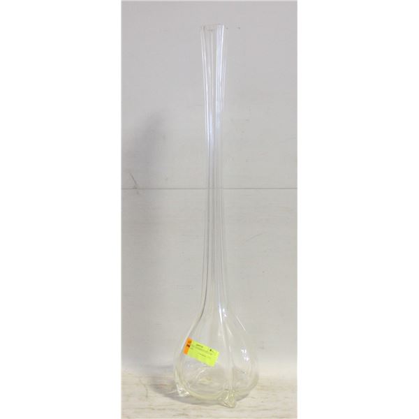 24 INCH TALL STEMMED YELLOW GLASS VASE