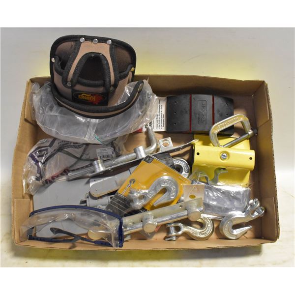 BOX OF MISC CLAMPS AND MORE