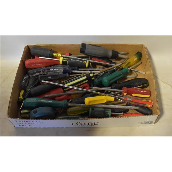 BOX OF VARIOUS SIZE SCREWDRIVERS