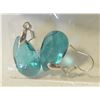 Image 1 : 5)   PEAR SHAPED TEAL CRYSTAL DROP EARRINGS.