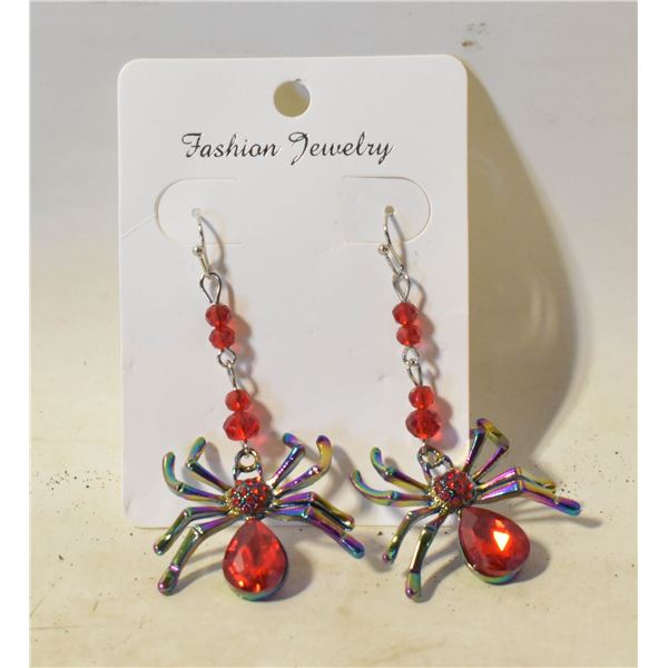 2)  RED ZIRCON CRYSTAL SPIDER DROP EARRINGS.