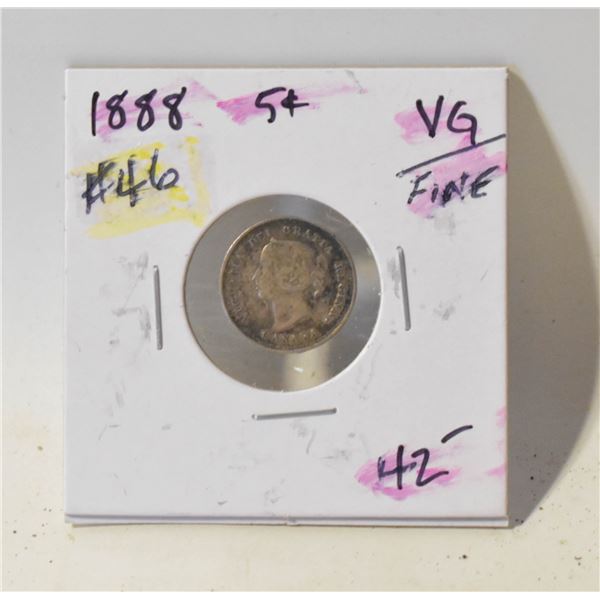 22)  CANADIAN 1888 VICTORIAN NICKLE, 92.5%