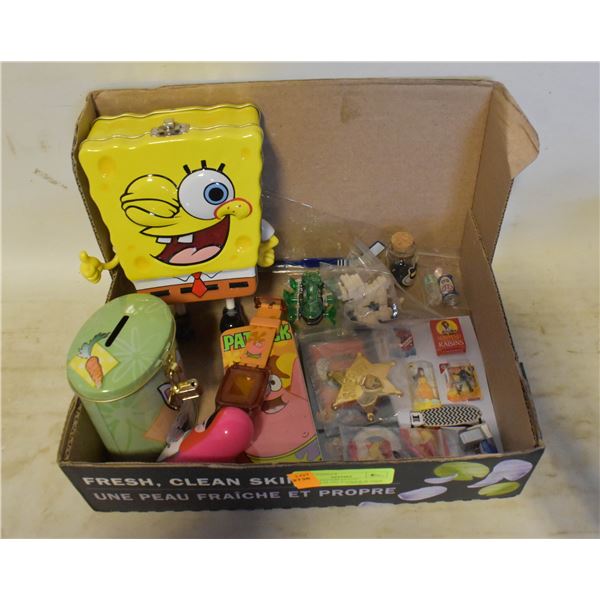 TOY COLLECTIBLES LOT. SPONGEBOB TIN, PATRICK WATCH