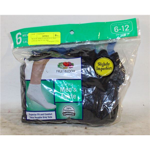 BLACK ANKLE SOCKS 6-12 SIZE 6-PACK FRUIT OF THE