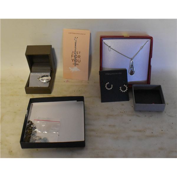 LOT OF STERLING 925 LOCKET, EARRINGS,