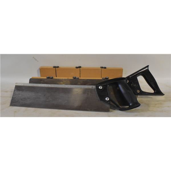 LOT OF 2 HANDSAWS AND MITRE BOX