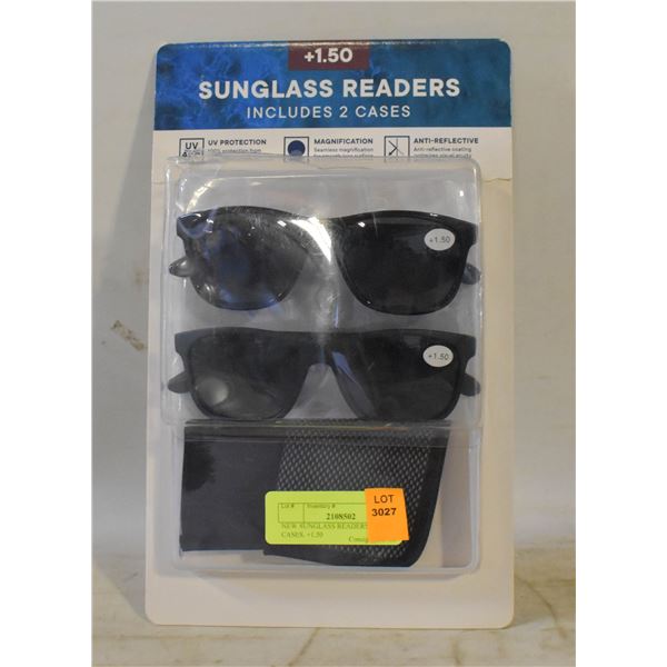 NEW SUNGLASS READERS 2 PK W/ CASES. +1.50