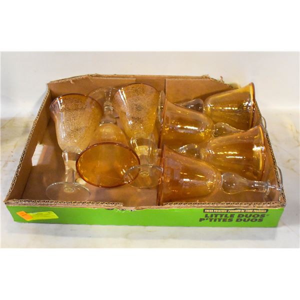SET OF ARTLAND IRIS AMBER BUBBLE GLASS WATER/