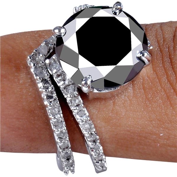 SZ 7.5 6.15CT BLACK MOISSANITE 925 SILVER RING