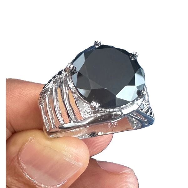 SZ 9.5 10.84 CT BLACK MOISSANITE ROUND 925S MEN'S