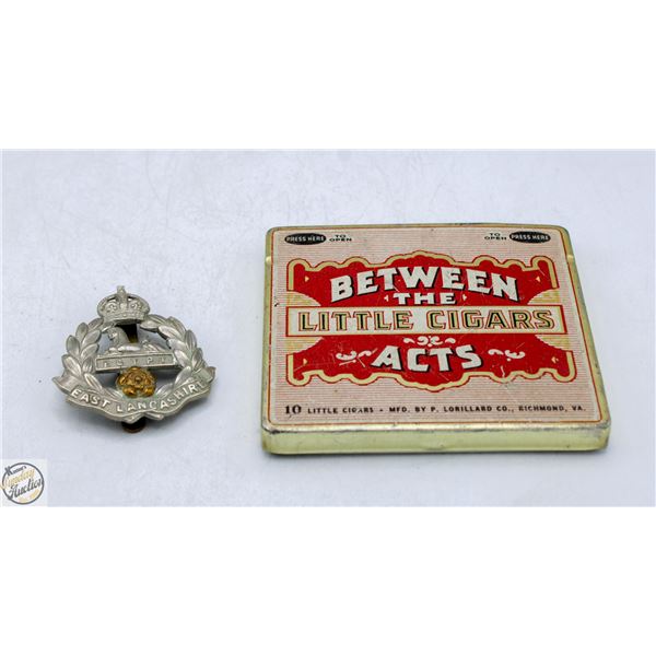 WW2 LANCASHIRE REGIMENT SPHYNX BADGE W TIN