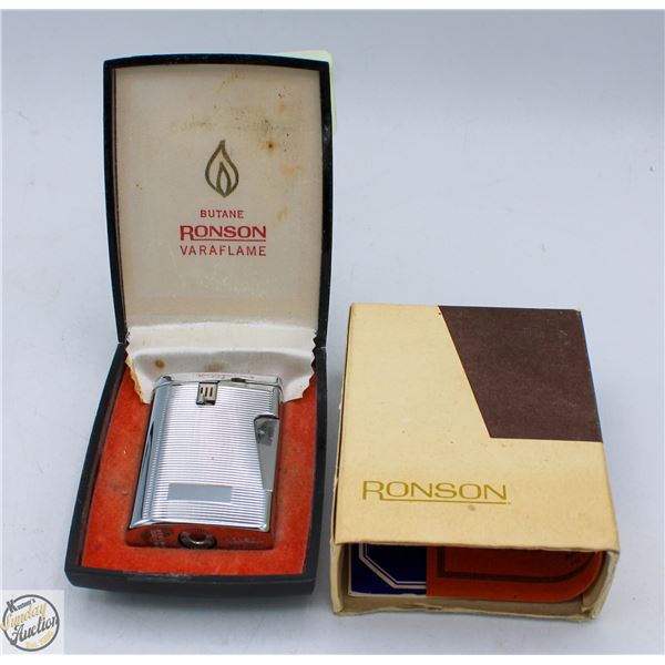 VINTAGE RONSON BUTANE LIGHTER WITH CASE AND BOX
