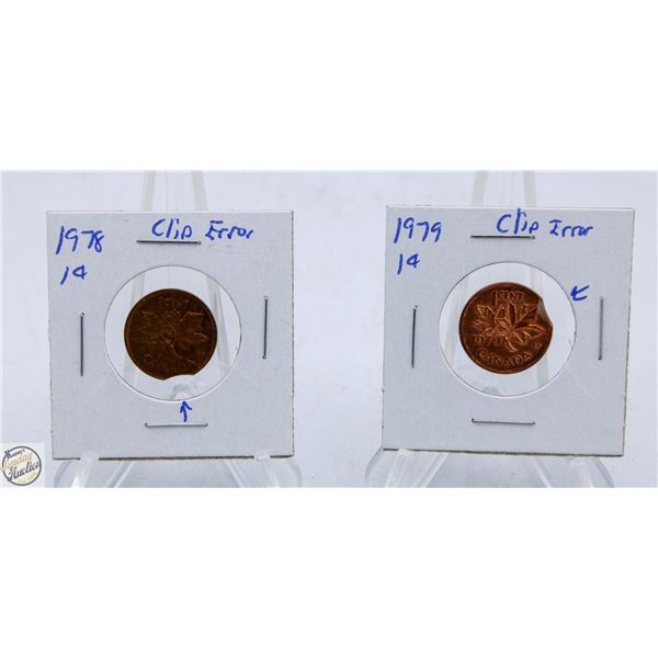 1978 & 1979 CLIPPED RIM ERROR CANADA 1 CENT COINS