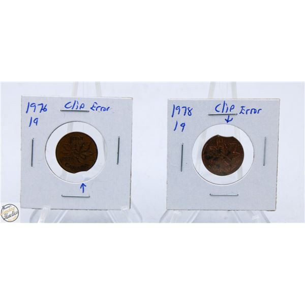1978 & 1976 CLIPPED RIM ERROR CANADA 1 CENT COINS