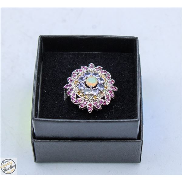 SILVER MULTI GEMSTONE RING SIZE 7