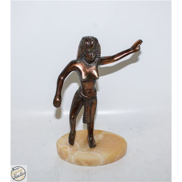 COPPER EGYPTIAN CLEOPATRA FIGURE ON MARBLE BASE