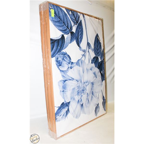 NEW SET OF 3 LARGE FRAMED BLUE FLOWER 36 X 24"