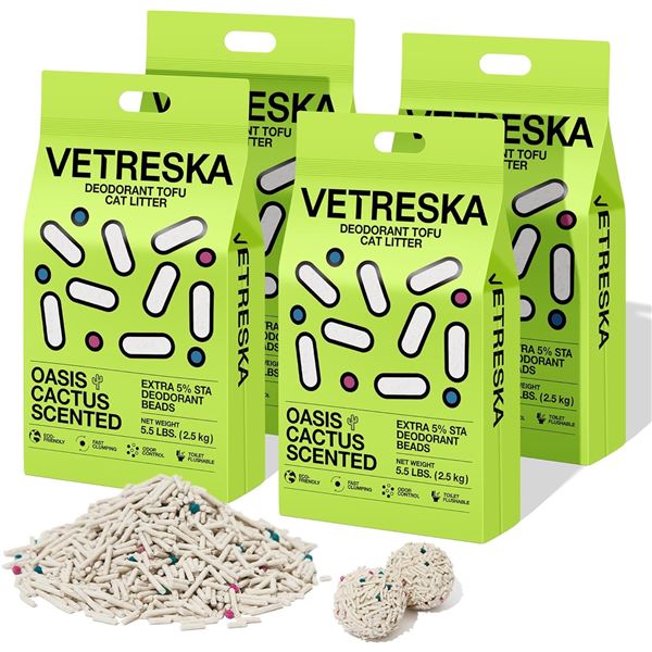 NEW 4 X 5.5LBS VETRESKA TOFU CAT LITTER CACTUS