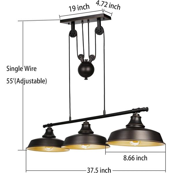 NEW GANEED 3-LIGHT PULLEY PENDANT POOL TABLE LIGHT