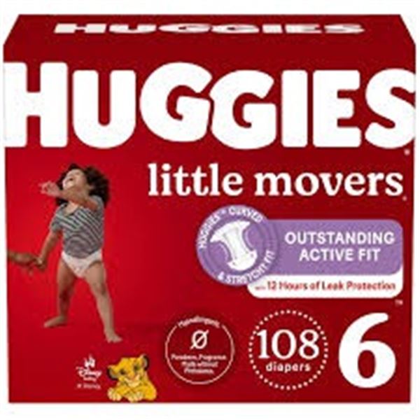 NEW 108 DIAPERS HUGGIES LITTLE MOVERS SIZE 6