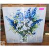 Image 2 : NEW BLUE AND WHITE FLOWER WALL ART 24 X 24"