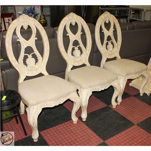 SET OF THREE NEW ASSEMBLED WHITE WASH CHAIRS
