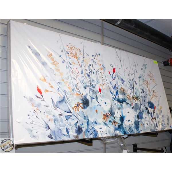 NEW BLUE & YELLOW FLOWERS CANVAS 29 X 58"