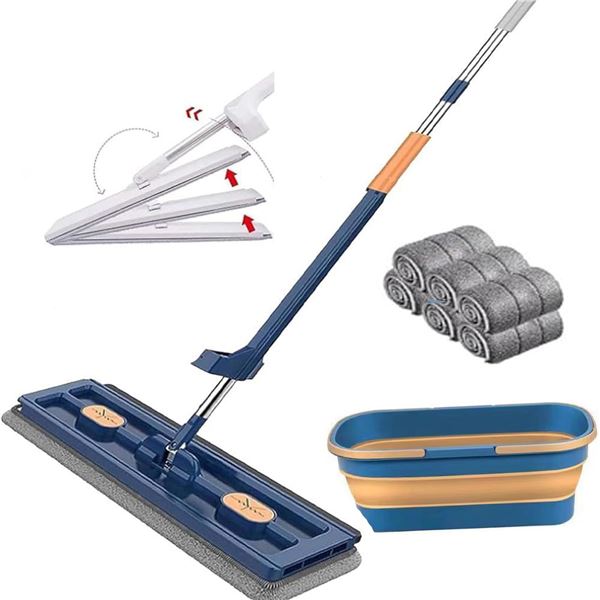 NEW LARGE FLAT MOP 2024 6 PADS + BUCKET BLUE