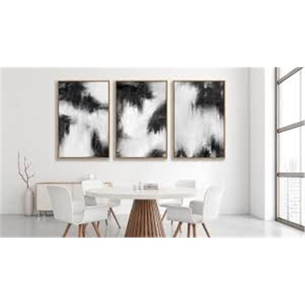 NEW NINESO ABSTRACT BLACK & WHITE 3 PANELS 40X60"