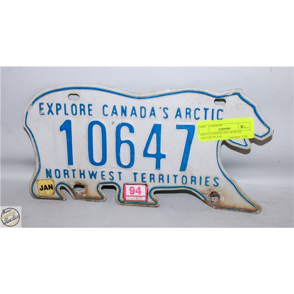NWT CANADIAN POLAR BEAR LICENSE PLATE