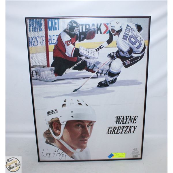 VINTAGE FRAMED WAYNE GRETZKY DISPLAY 18" X 25"