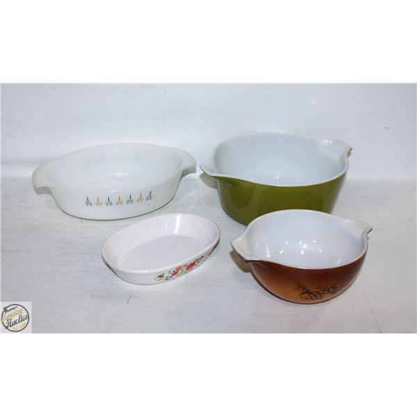 ESTATE LOT OF 4 PYREX/ANCHOR H. DISHES INCLUDES