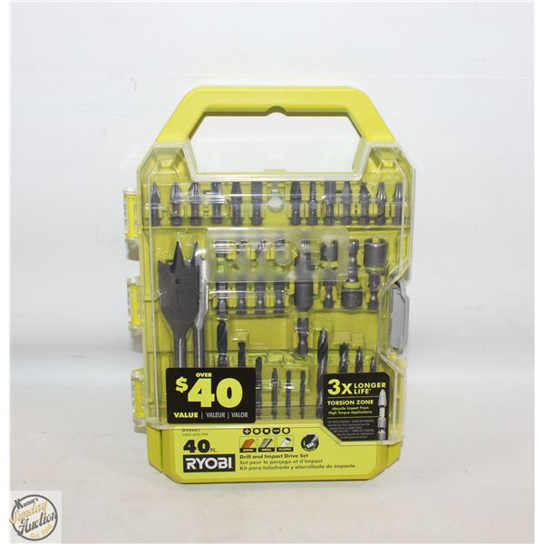 NEW RYOBI 40PC DRILL & IMPACT DRIVER SET