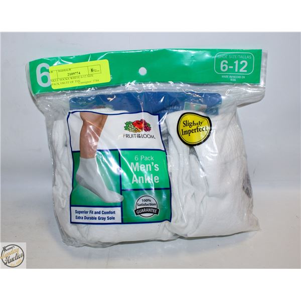 ANKLE SOCKS WHITE 6-12 SIZE 6-PACK FRUIT OF THE